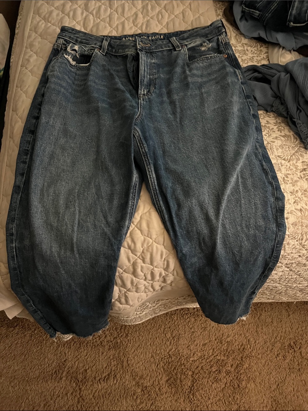 American Eagle Mom Jeans Distressed Dark Blue Denim Jeans